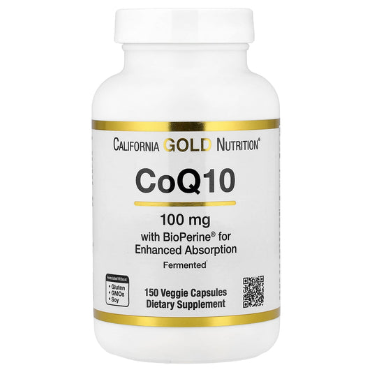 California Gold Nutrition, CoQ10, Ubiquinone USP with BioPerine® Black Pepper Extract, Enhanced Bioavailability, 150 Veggie Capsules