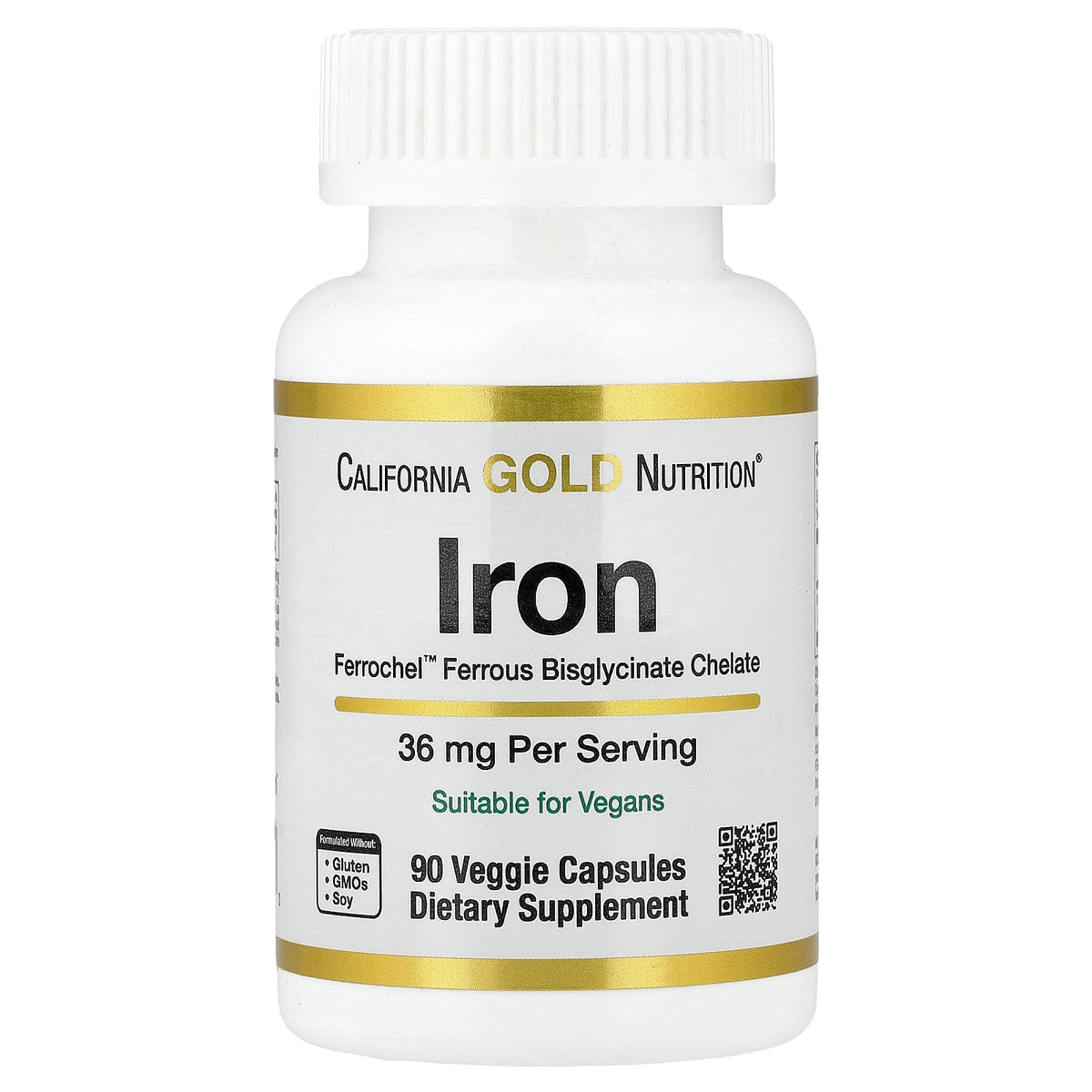 California Gold Nutrition, Ferrochel® Iron (Bisglycinate), 36 mg, 90 Veggie Capsules