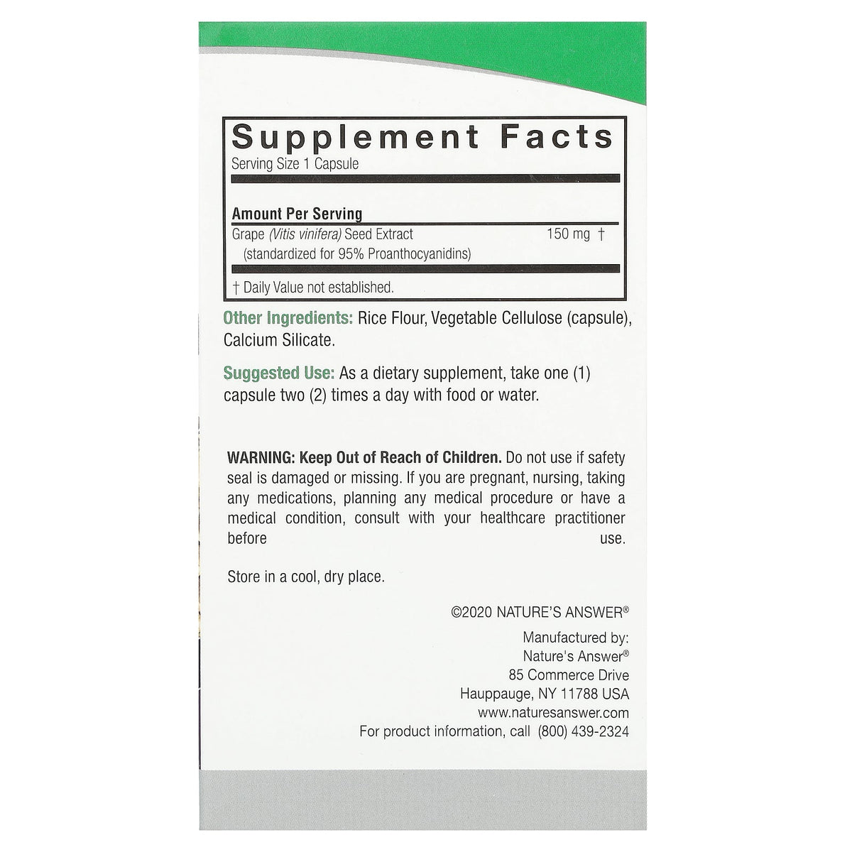 Nature's Answer, Grape Seed, 150 mg, 60 Vegetarian Capsules