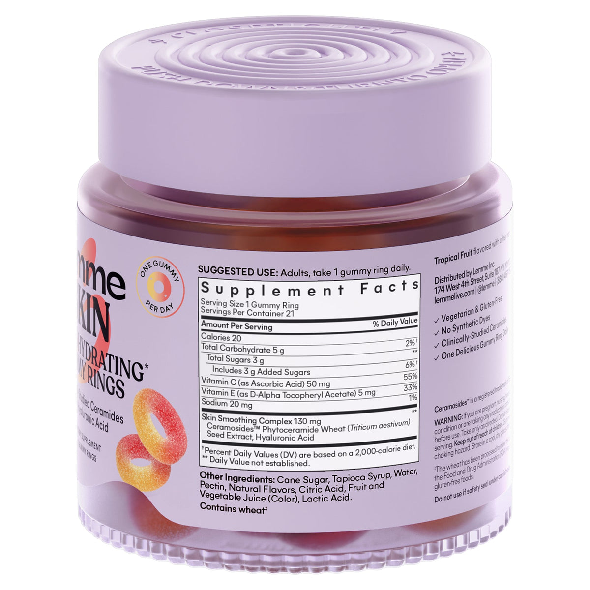 Lemme, Skin, Firm & Hydrating Gummy Rings, Tropical Fruit, 21 Gummy Rings