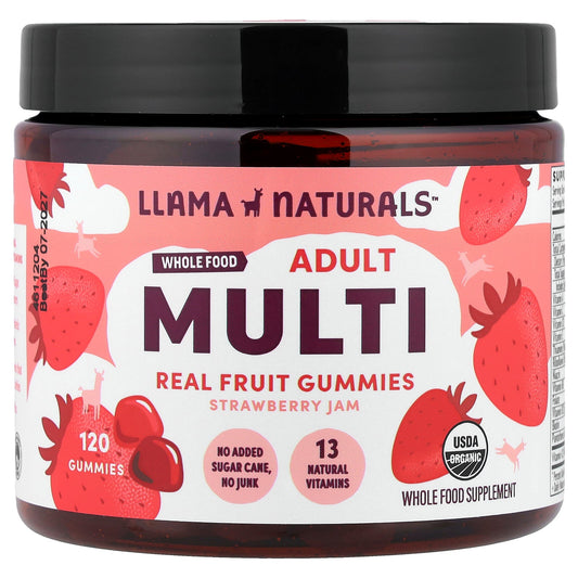 Llama Naturals, Adult Multi, Real Fruit Gummies, Strawberry Jam, 120 Gummies