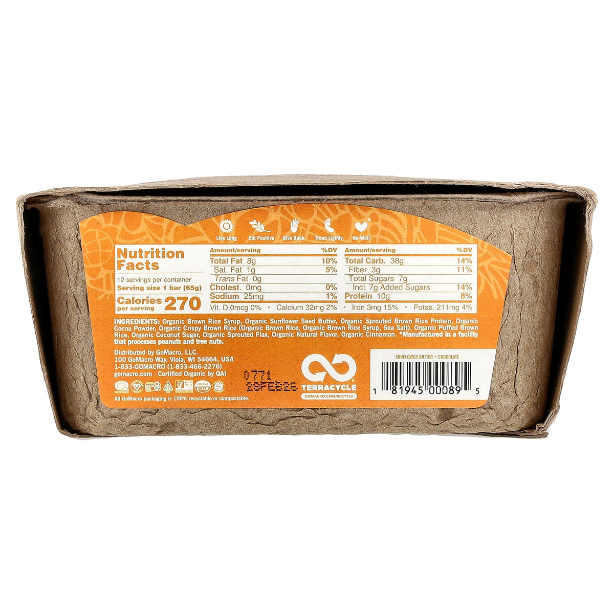GoMacro, MacroBar®, Protein Purity, Sunflower Butter + Chocolate, 12 Bars, 2.3 oz (65 g) Each