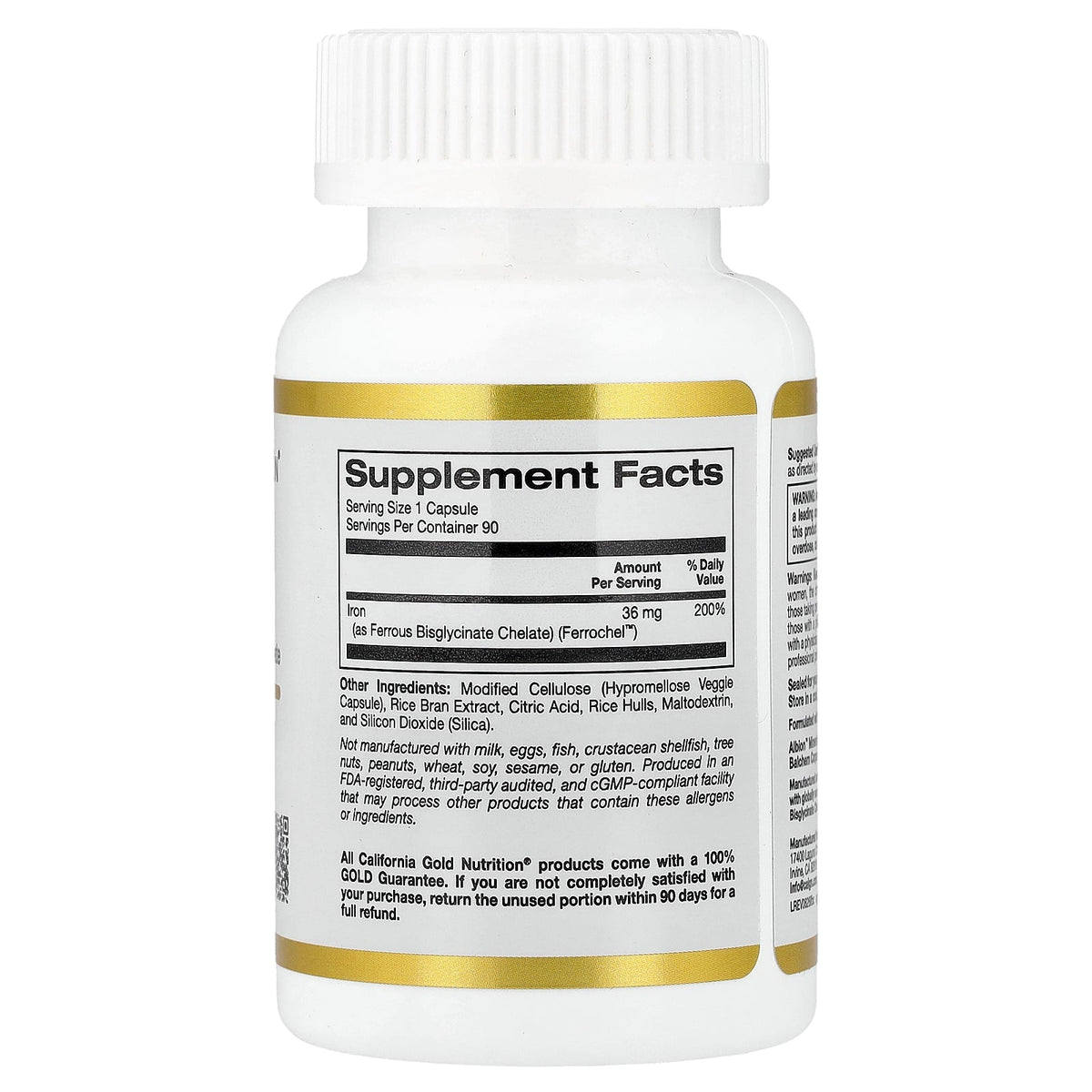 California Gold Nutrition, Ferrochel® Iron (Bisglycinate), 36 mg, 90 Veggie Capsules