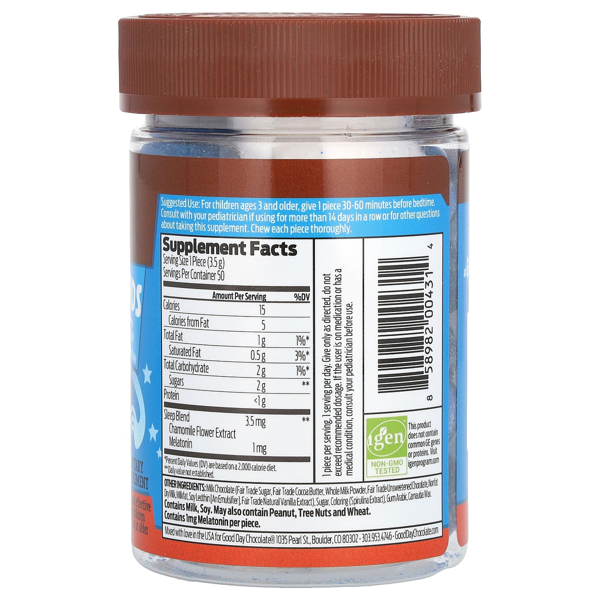 Good Day Chocolate, Sleep For Kids, Chocolate, 1 mg, 50 Pieces