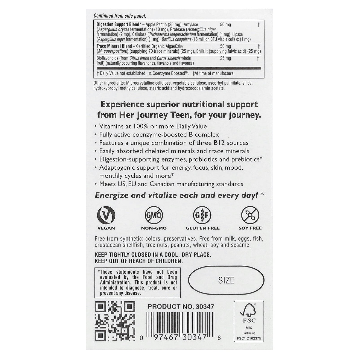 NaturesPlus, Her Journey™ Teen, Once Daily Multi, 30 Tablets