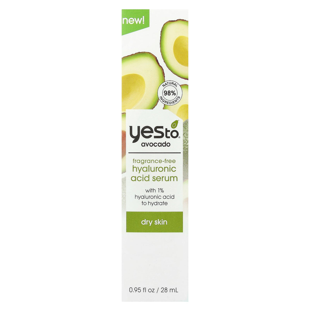 Yes To, Fragrance Free Hyaluronic Acid Serum, Dry Skin, Avocado, 0.95 fl oz (28 ml)
