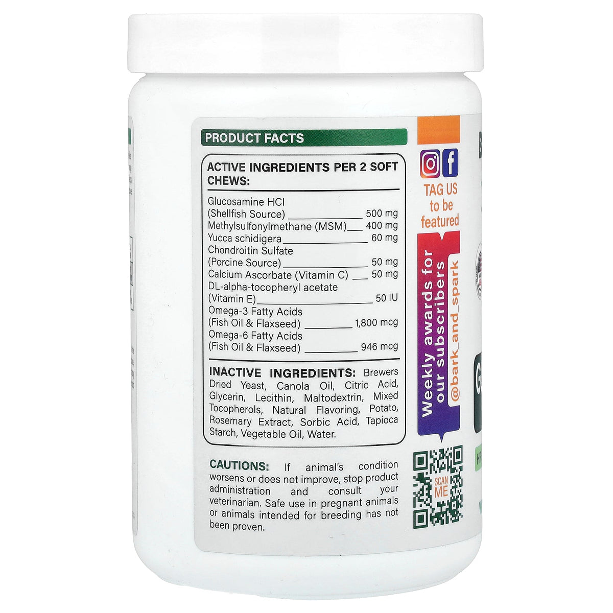 Bark&Spark, Glucosamine Chews, For Dogs and Cats, Chicken , 180 Soft Chews, 15 oz (432 g)