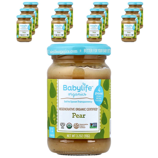 BabyLife Organics, Baby Food, 4+ Months, Pear, 12 Jars, 3.2 oz (91 g) Each