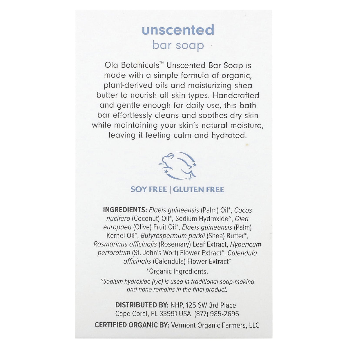 Dr. Mercola, Ola Botanicals, Bar Soap, Unscented, 3 oz (85 g)