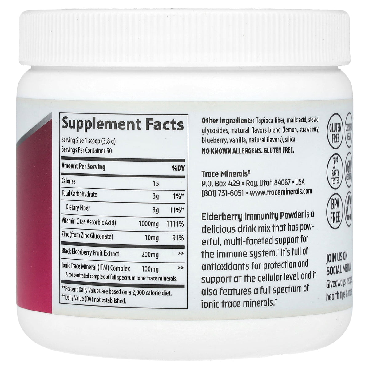 Trace, Elderberry Immunity Powder, Lemon Berry,  6.7 oz (190 g)