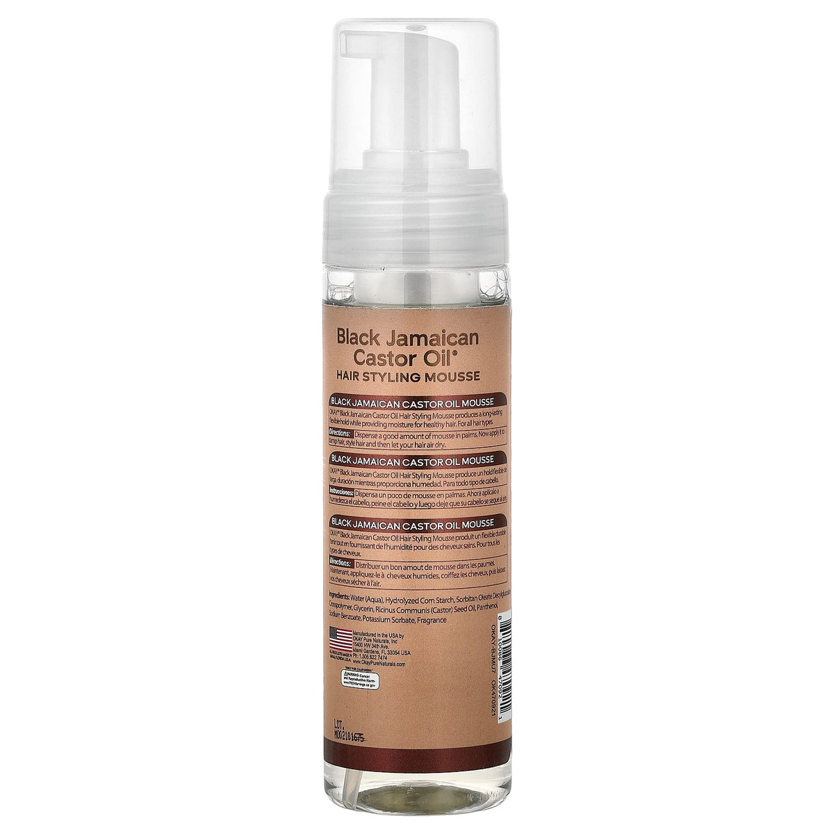 Okay Pure Naturals, Black Jamaican Castor Oil®, Hair Styling Mousse, Flexible Hold, For All Hair Types, 7.5 oz (221 ml)