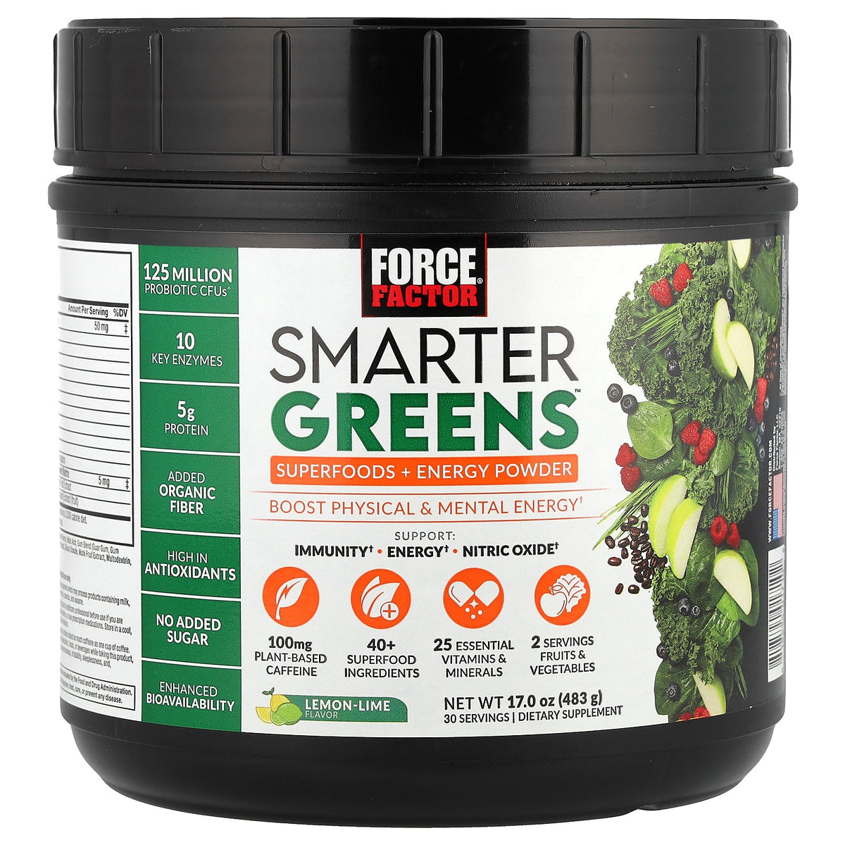 Force Factor, Smarter Greens™, Superfoods + Energy Powder, Lemon-Lime, 17 oz (483 g)