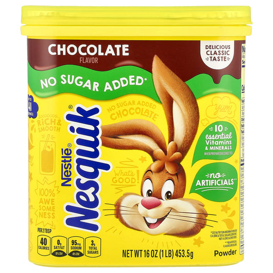 Nesquik, Nestle® Powder, Chocolate, No Sugar Added, 16 oz (453.5 g)