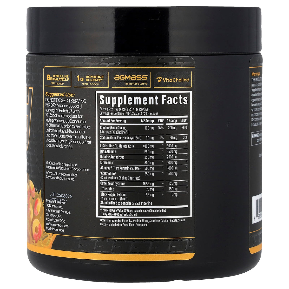 TC Nutrition, Batch 27, Fully Dosed Pre Workout, Peach Rings, 13.4 oz (380 g)