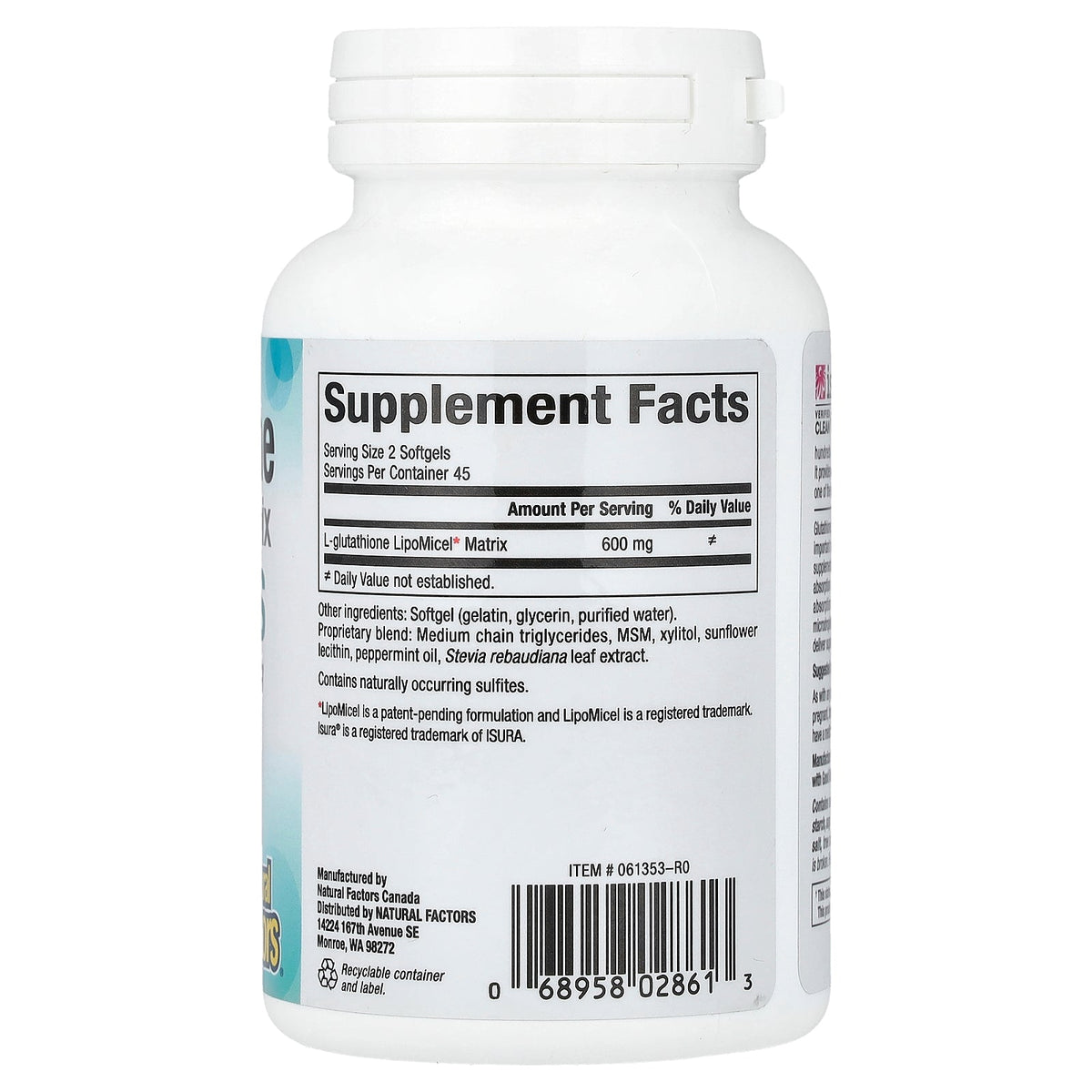 Natural Factors, Glutathione LipoMicel Matrix, 300 mg, 90 Softgels