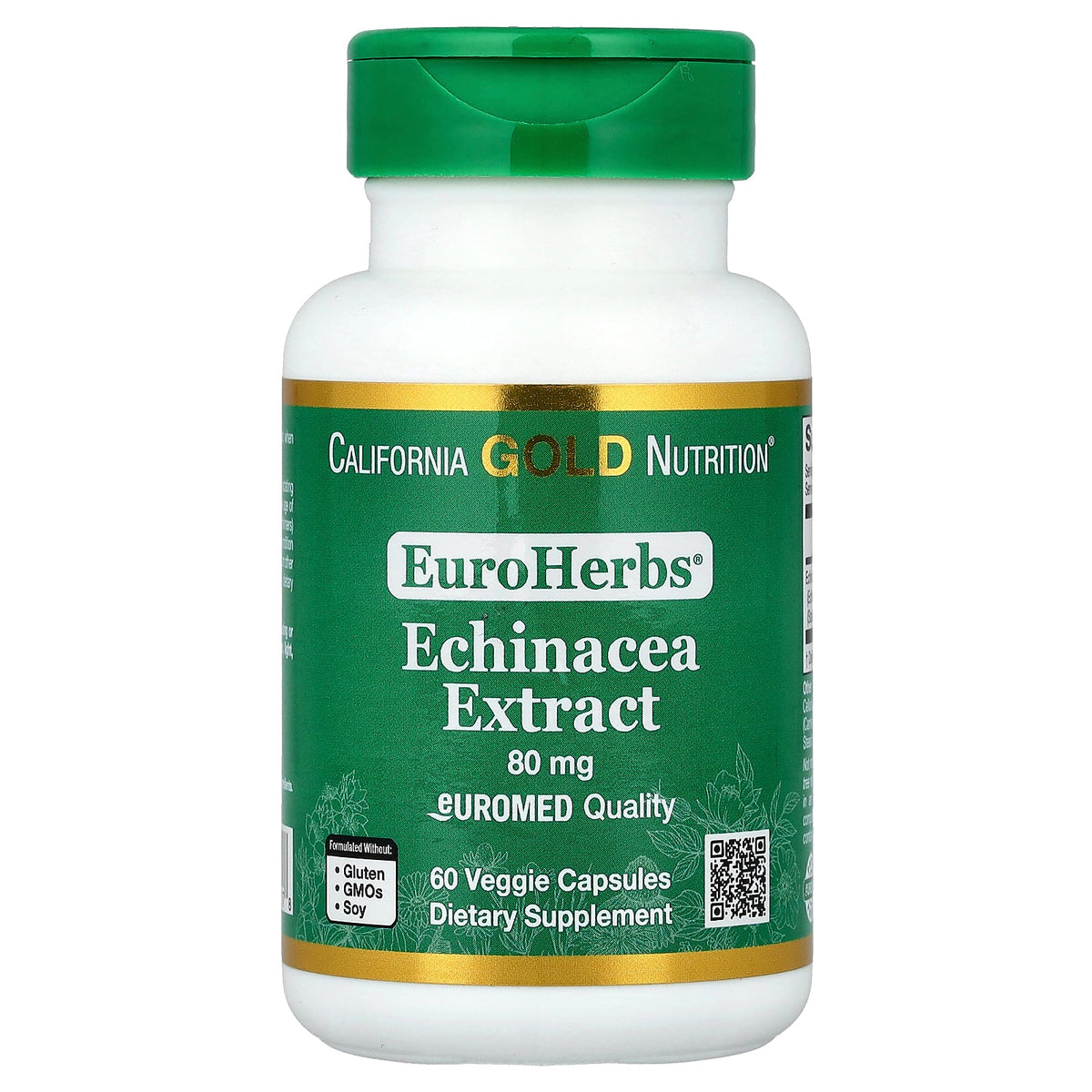 California Gold Nutrition, EuroHerbs™, Echinacea Herb Extract, Euromed Quality, 80 mg, 60 Veggie Capsules