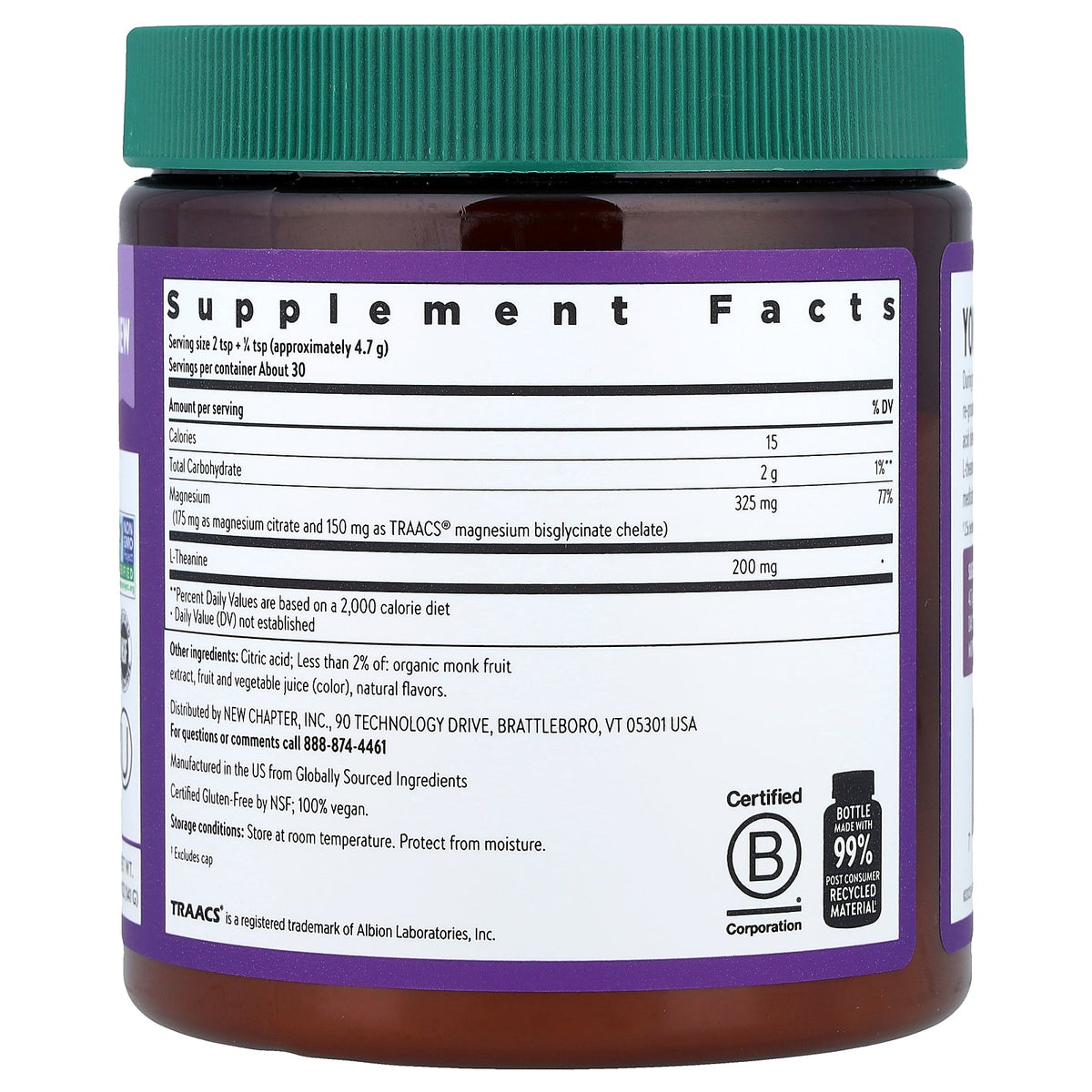 New Chapter, Magnesium + L-Theanine Powder, Lemon Lavender, 4.9 oz (141 g)