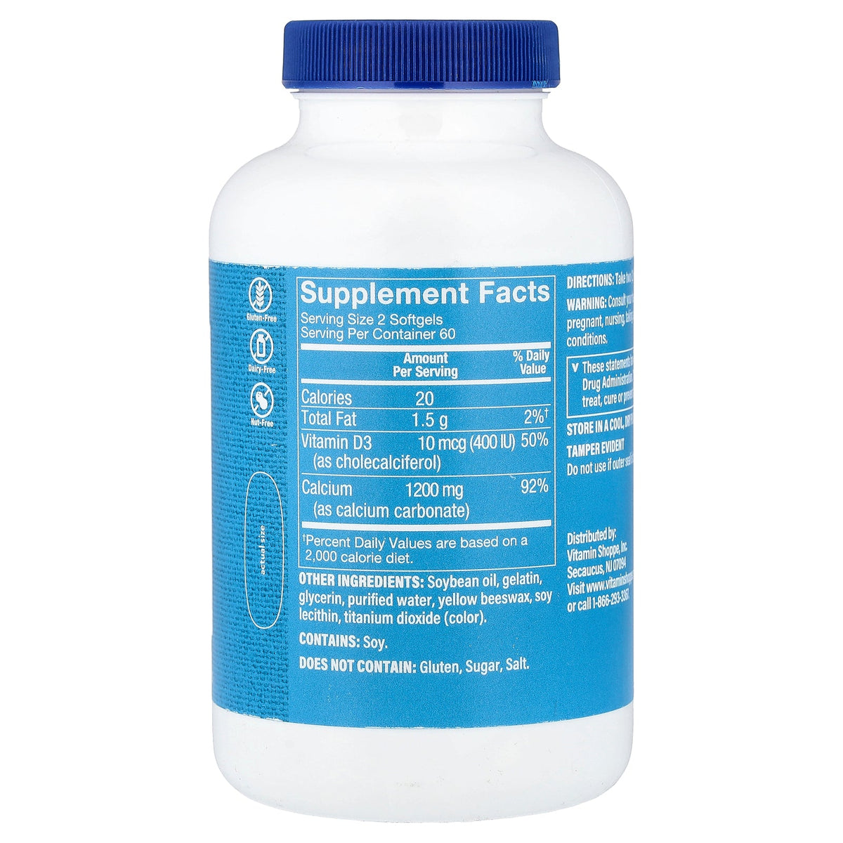 The Vitamin Shoppe, Calcium 1200 with Vitamin D3, 120 Softgels
