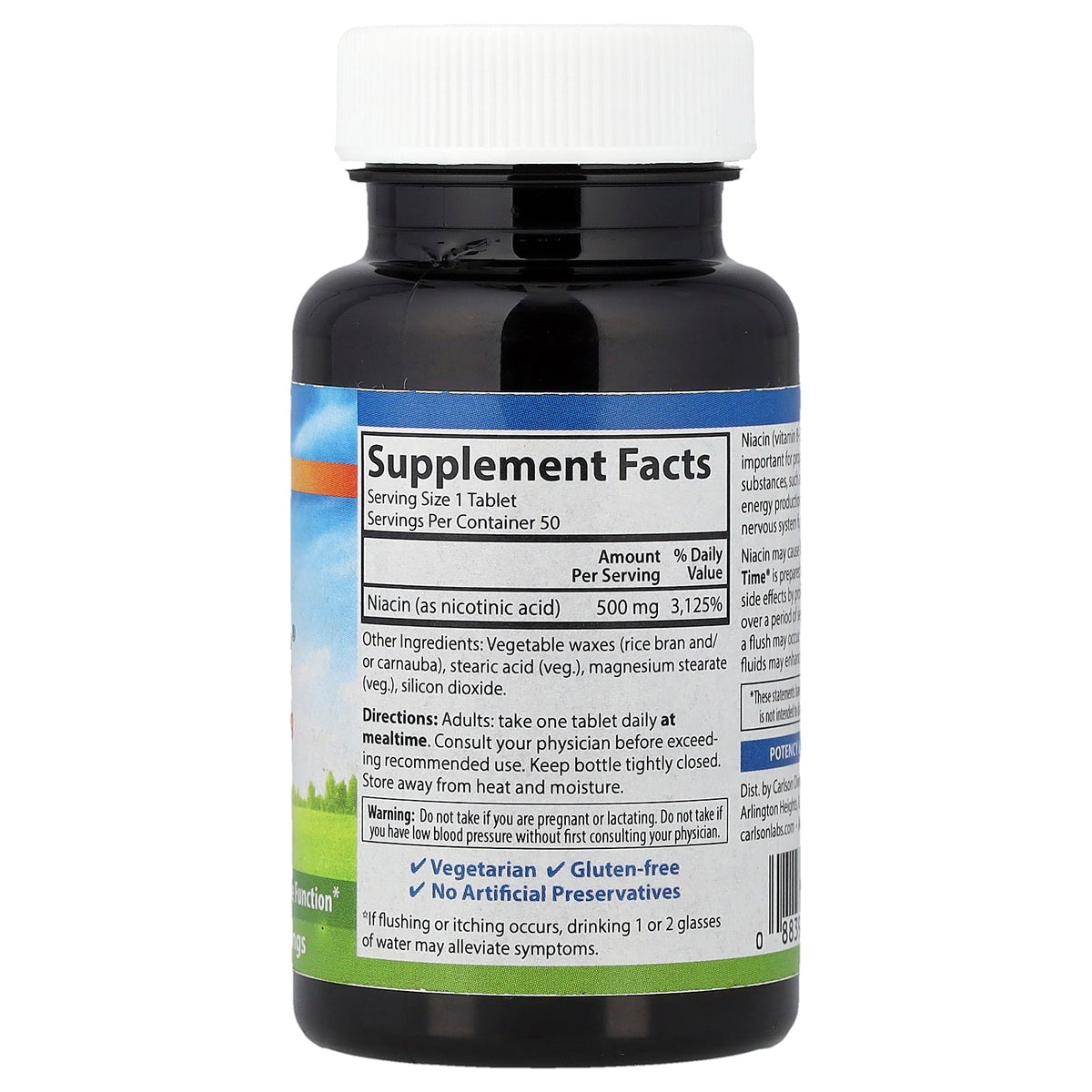 Carlson, Niacin-Time®, 500 mg, 50 Vegetarian Tablets