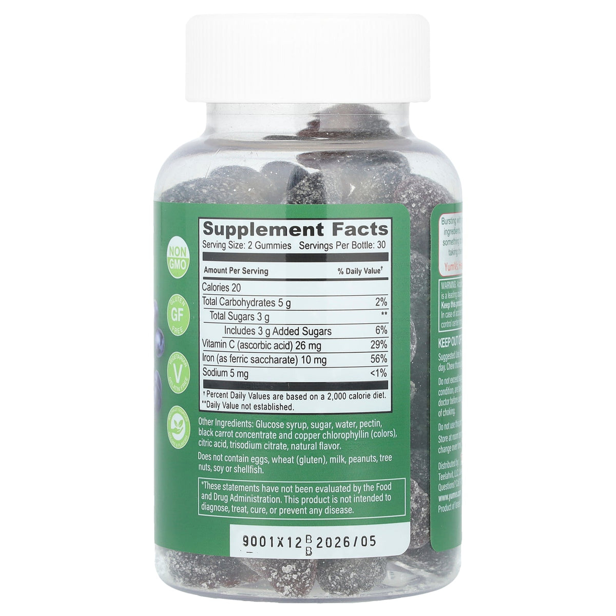 YumVs, Iron with Vitamin C Gummies, Grape, 60 Gummies
