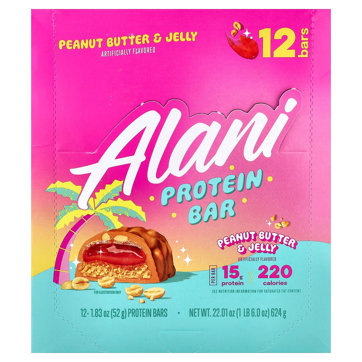 Alani Nu, Protein Bar, Peanut Butter & Jelly, 12 Bars, 1.83 oz (52 g) Each