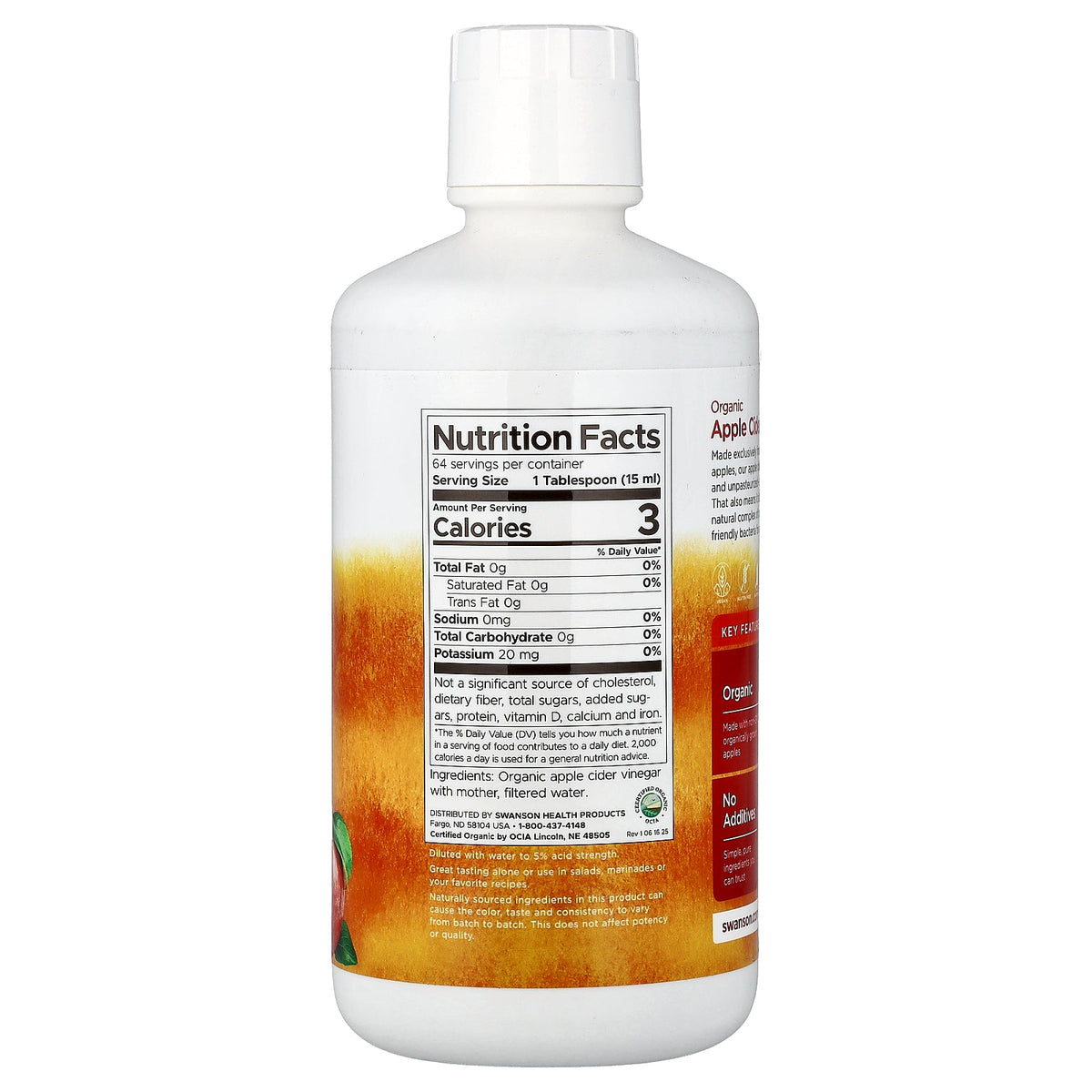 Swanson Vitamins, Organic Apple Cider Vinegar with Mother, 32 fl oz (946 ml)