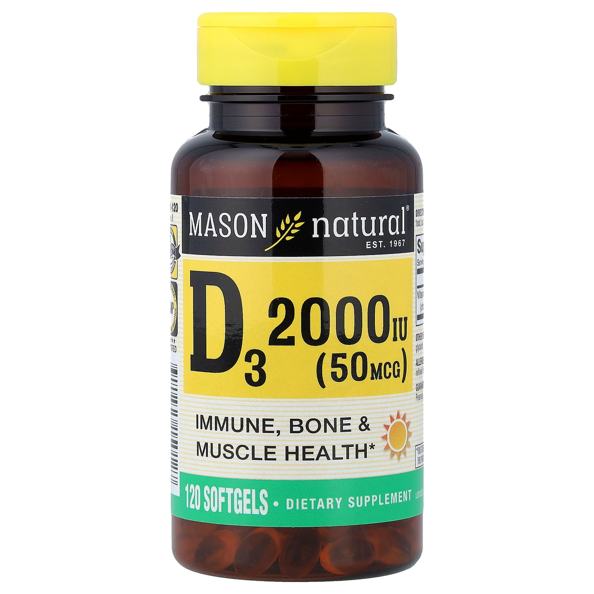Mason Natural, Vitamin D3, 50 mcg (2,000 IU), 120 Softgels