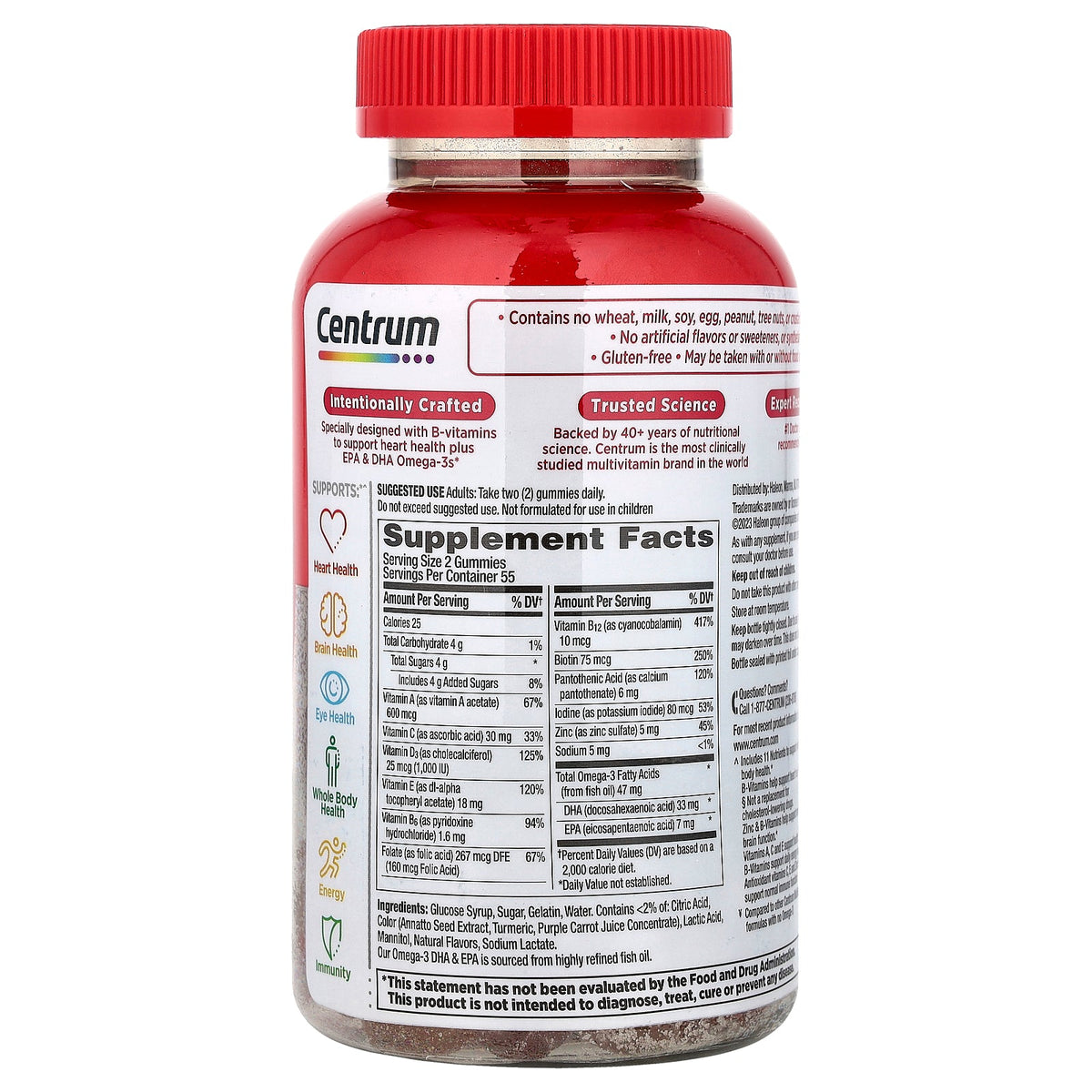 Centrum, Multi + Omega-3 Multigummies, Natural Strawberry, Lemon & Orange, 110 Gummies