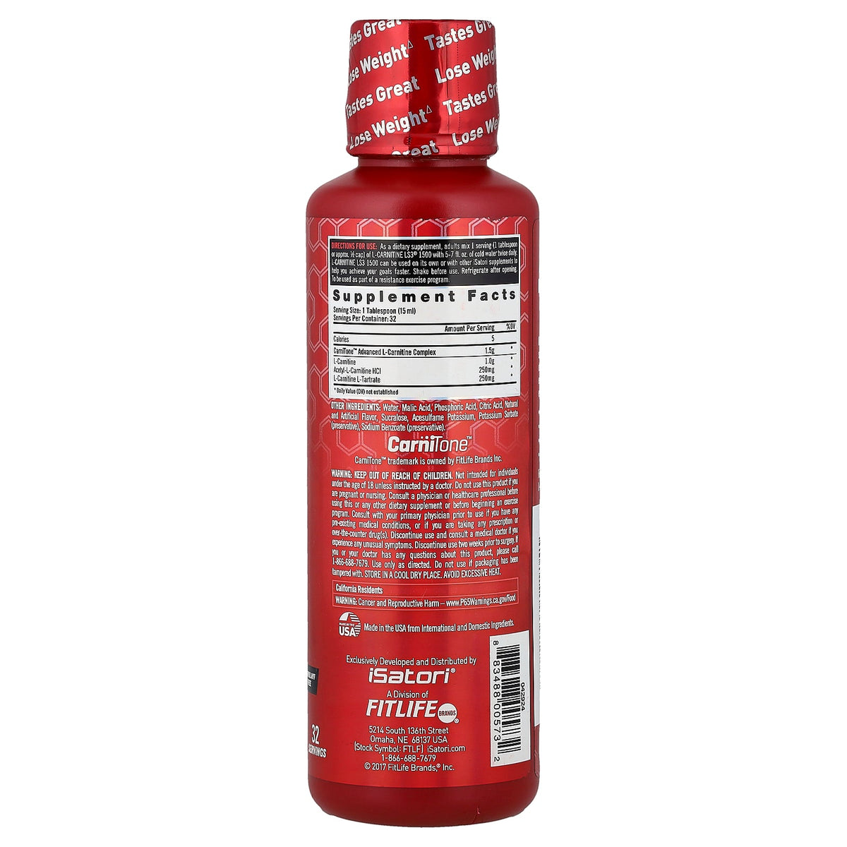 Isatori, L-Carnitine LS3 1500, Malibu Beach, 16 fl oz (480 ml)