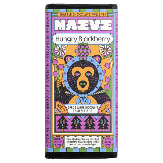Maeve Chocolate, Dark & White Chocolate Truffle Bar, Hungry Blackberry, 2.5 oz (70 g)
