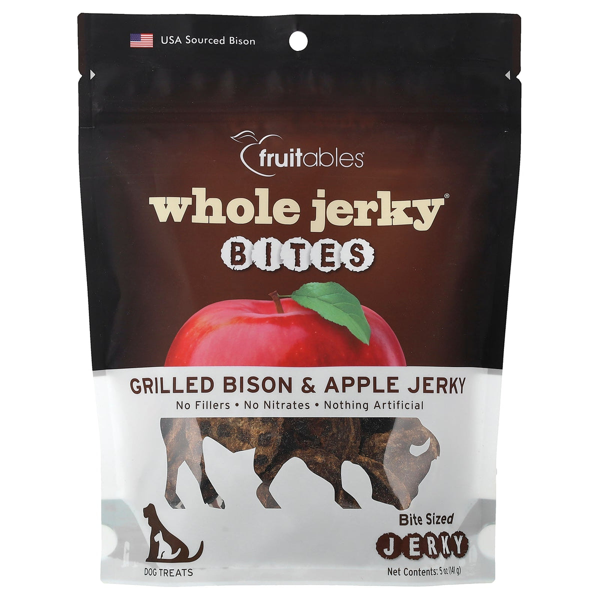 Fruitables, Whole Jerky® Bites, Dog Treats, Grilled Bison & Apple, 5 oz (141 g)