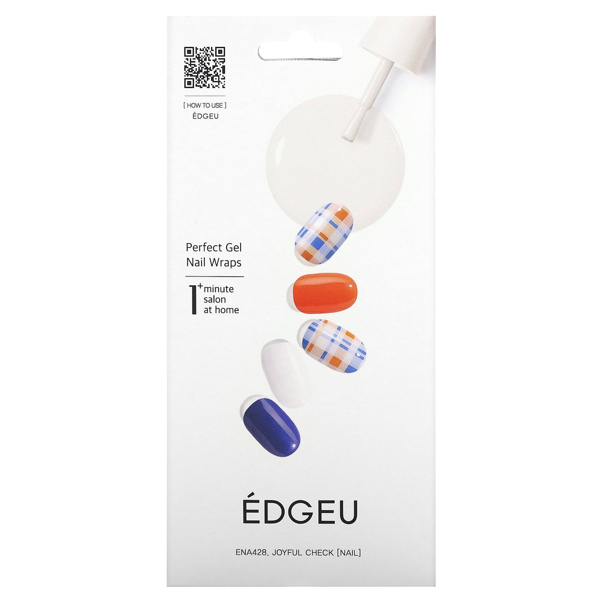 Edgeu, Perfect Gel Nail Wraps, ENA 428 Joyful Check, 19 Piece Set