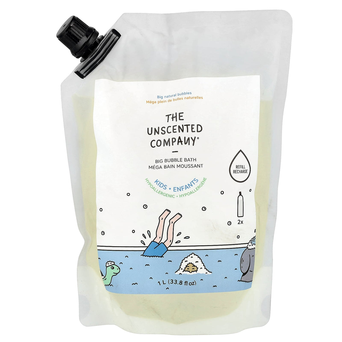 The Unscented Company, Kids, Big Bubble Bath, Refill, Fragrance Free, 33.8 fl oz (1 l)