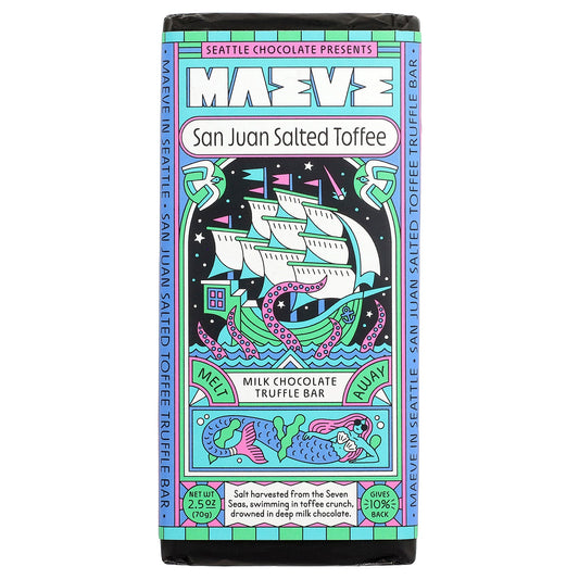 Maeve Chocolate, Milk Chocolate Truffle Bar, San Juan Salted Toffee, 2.5 oz (70 g)