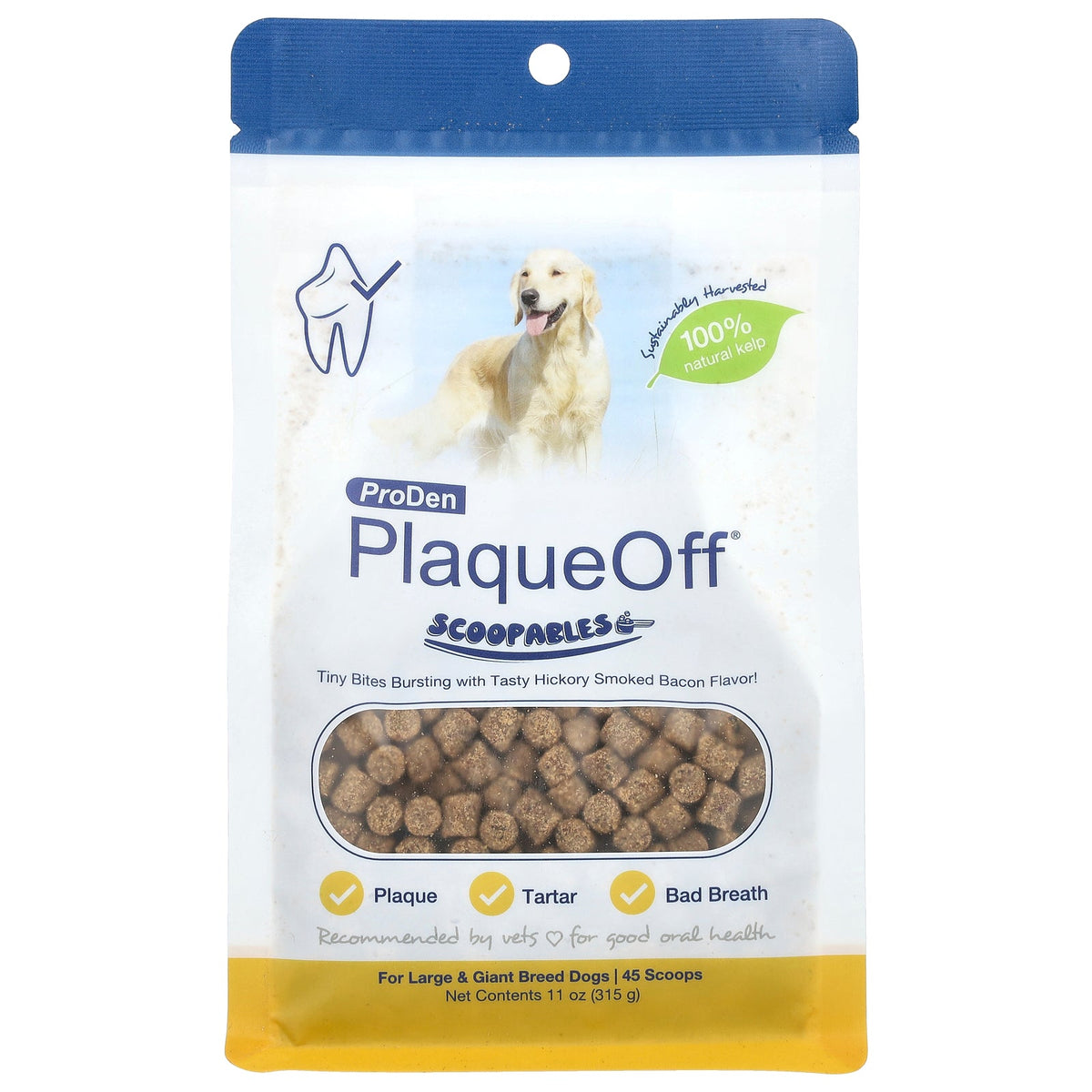 ProDen PlaqueOff® Scoopables, For Large & Giant Breed Dogs, Hickory Smoked Bacon , 45 Scoops, 11 oz (315 g)