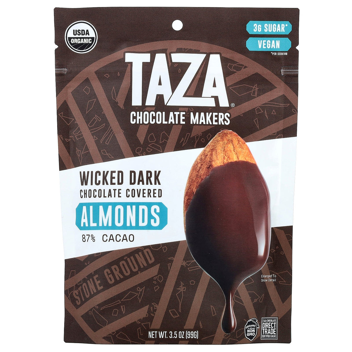 Taza Chocolate, Wicked Dark Chocolate Covered Almonds, 87% Cacao, 3.5 oz (99 g)
