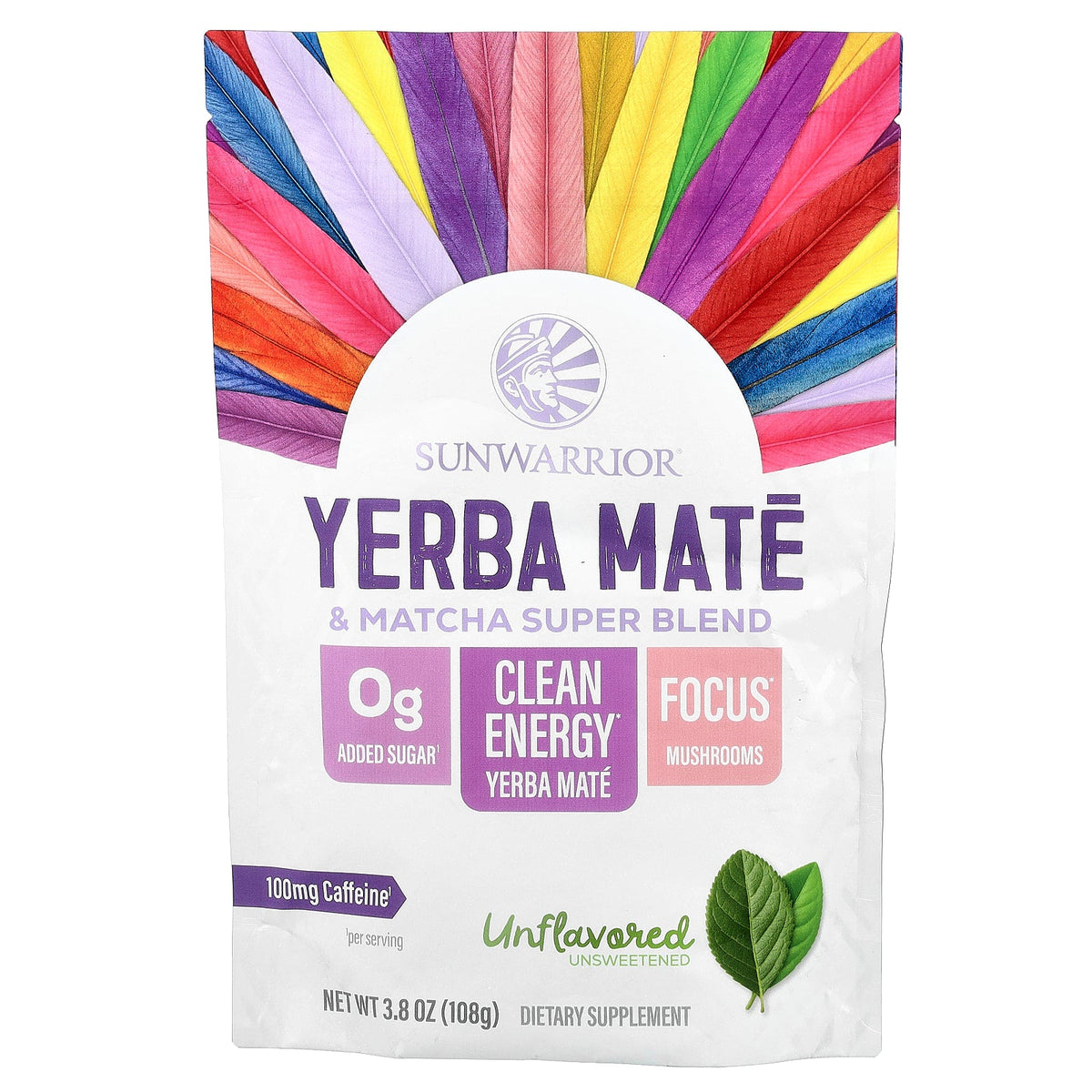 Sunwarrior, Yerba Mate & Matcha Super Blend, Unflavored, 3.8 oz (108 g)