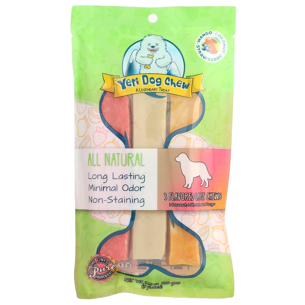 Yeti Dog Chew, Large Chews, For Dogs, Coconut, Strawberry, Mango , 3 Pieces, 10.5 oz (298 g)