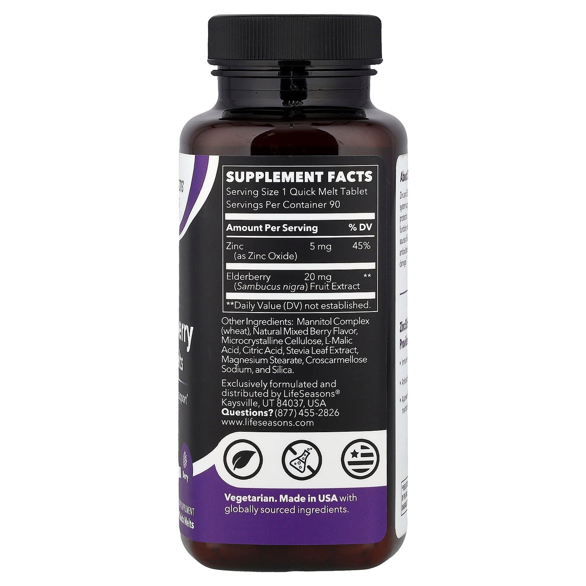 LifeSeasons, Essentials, Zinc Elderberry Quick Melts, Berry, 90 Quick Melt