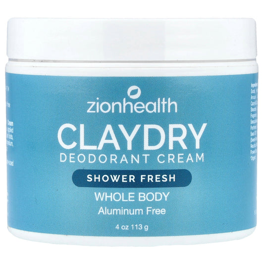 Zion Health, ClayDry Deodorant Cream, Shower Fresh, 4 oz (113 g)
