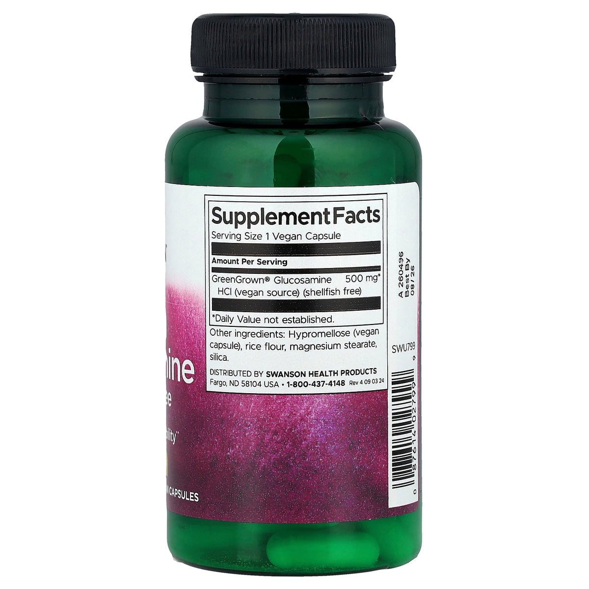 Swanson Vitamins, Vegan Glucosamine, 500 mg, 90 Vegan Capsules