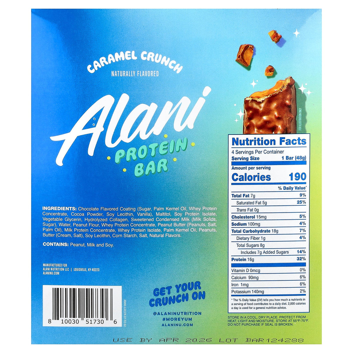 Alani Nu, Protein Bar, Caramel Crunch, 12 Bars, 1.69 oz (48 g) Each