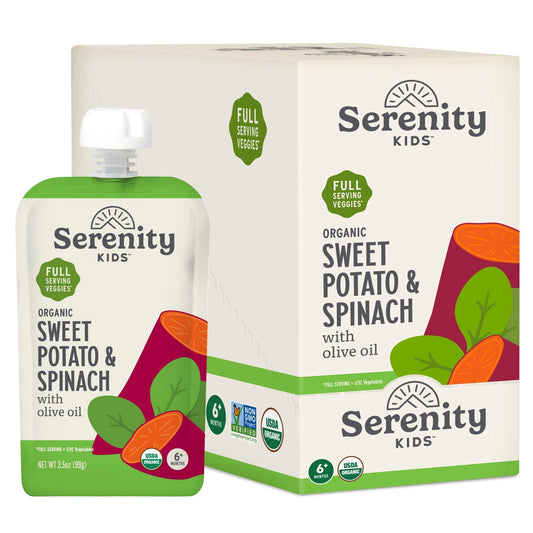 Serenity Kids, Organic Sweet Potato & Spinach with Olive Oil, 6+ Months, 6 Pouches, 3.5 oz (99 g) Each