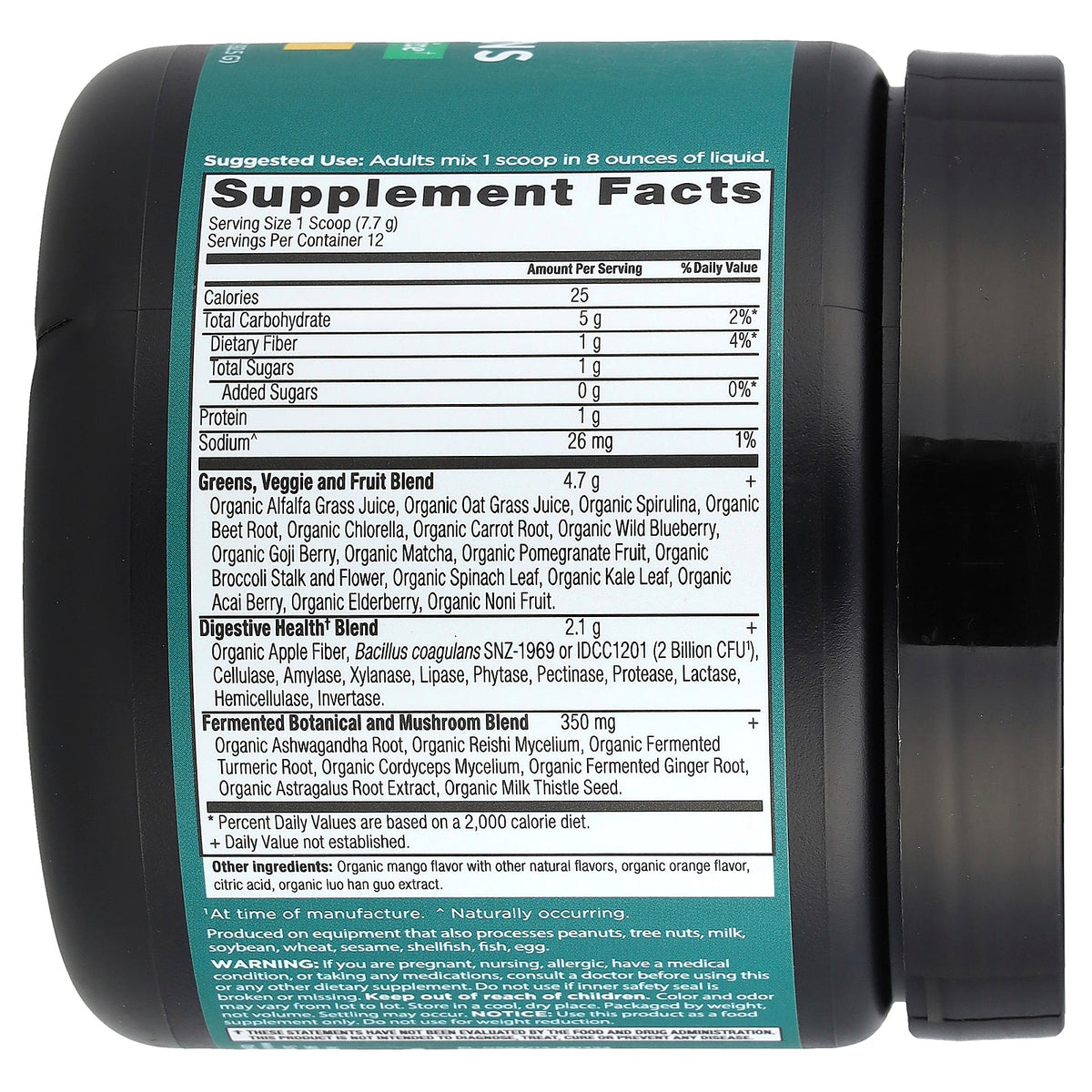 Ancient Nutrition, Organic SuperGreens, Mango, 3.3 oz (92.5 g)