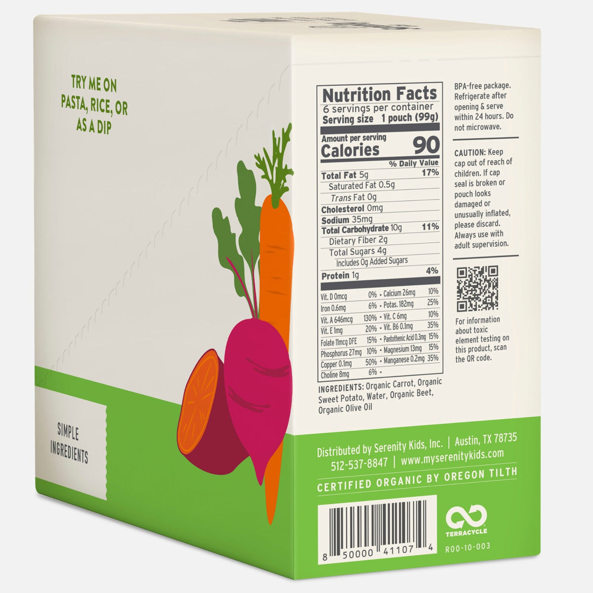 Serenity Kids, Organic Roots, Sweet Potato, Carrot, Beet & Olive Oil, 6+ Months, 6 Pouches, 3.5 oz (99 g) Each