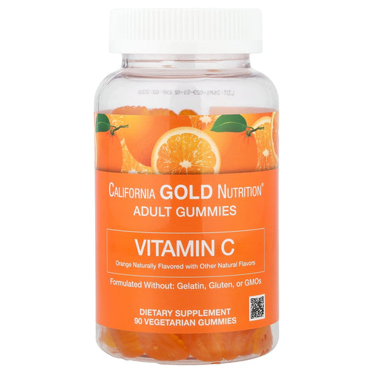 California Gold Nutrition, Vitamin C Gummies with Vitamin A from 100% Beta-Carotene, Orange, 90 Vegetarian Gummies