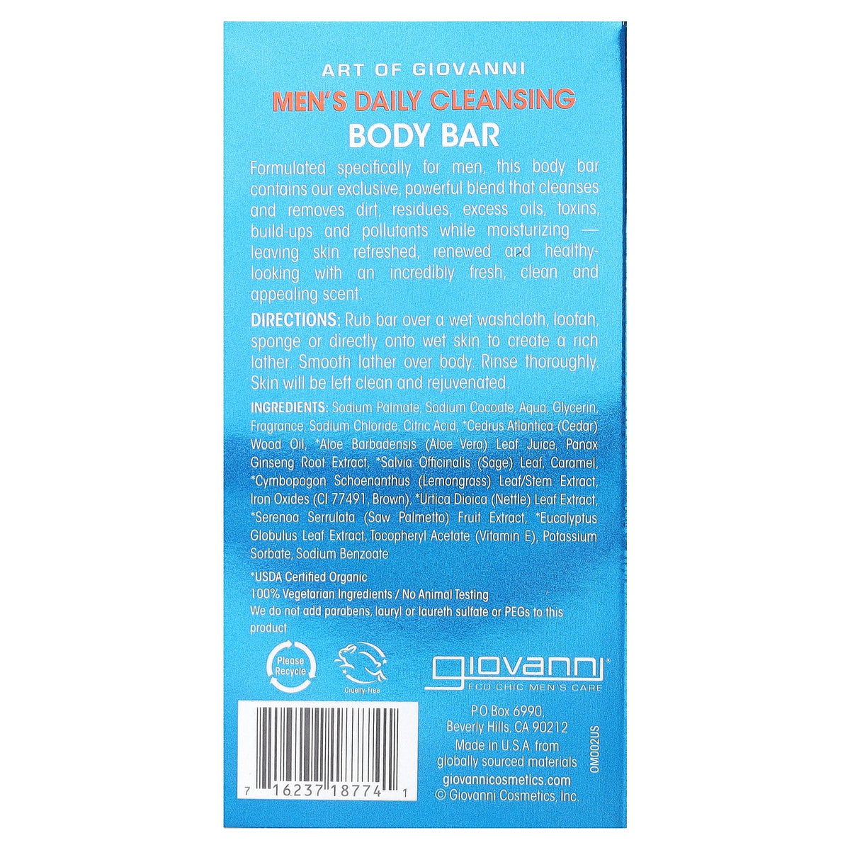 Art Of Giovanni, Men, Daily Cleansing Body Bar with Ginseng and Eucalyptus, 5 oz (141 g)