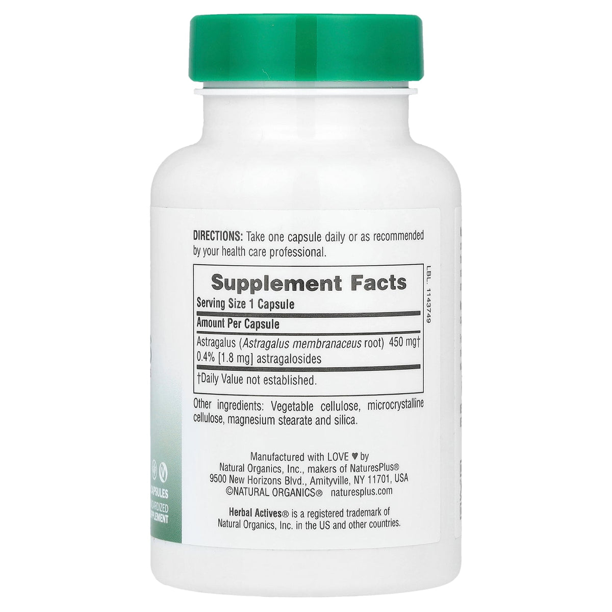 NaturesPlus, Herbal Actives, Astragalus, 450 mg, 60 Capsules