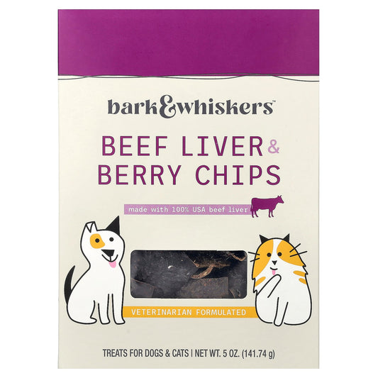 Dr. Mercola, Bark & Whiskers™, Beef Liver & Berry Chips, For Dogs & Cats, 5 oz (141.74 g)