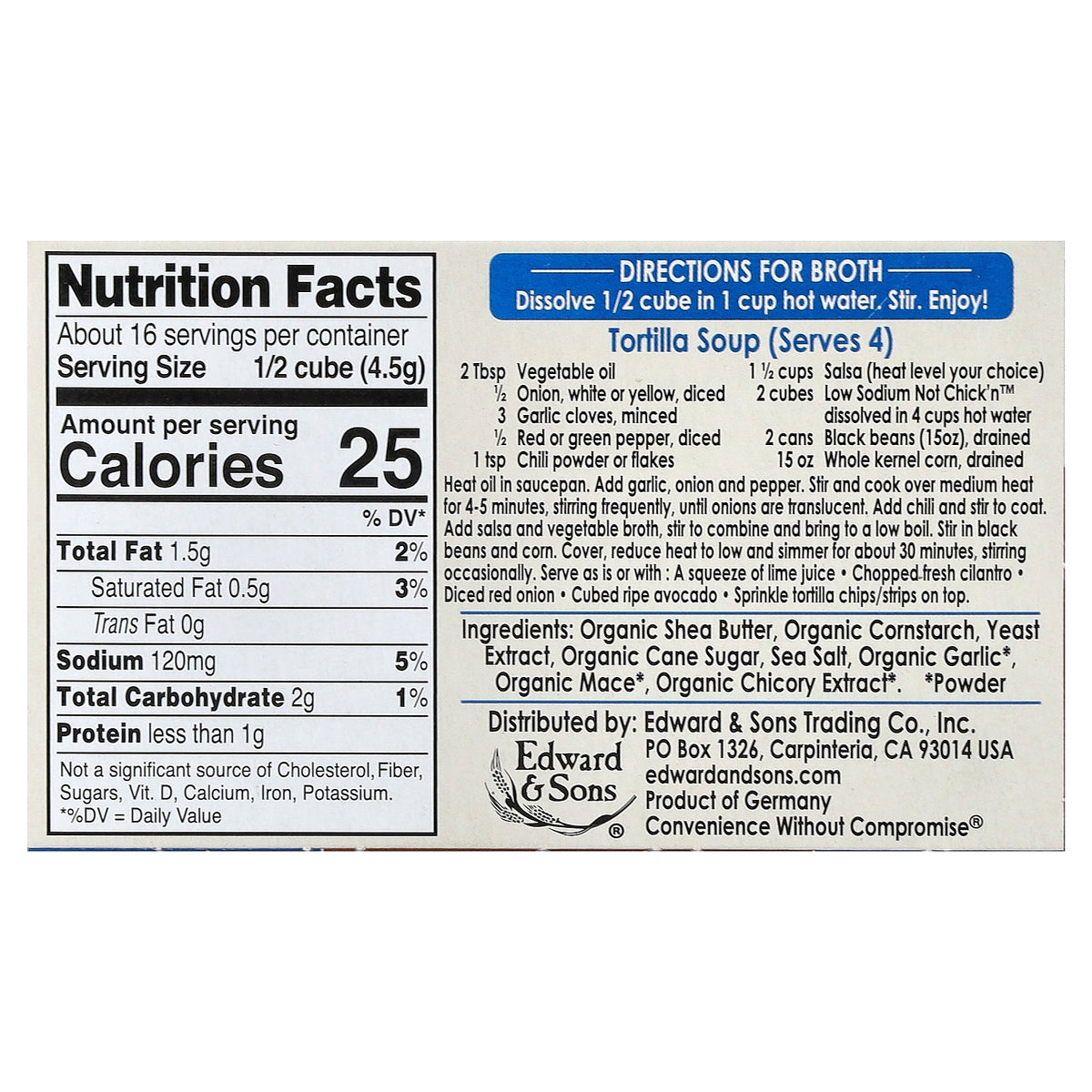 Edward & Sons, Not-Chick'n™ Bouillon Cubes, Low Sodium, 8 Cubes